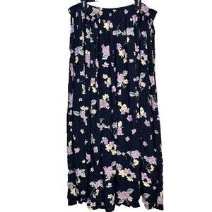 Vintage Avenue Womens Maxi Skirt Size 18/20 Navy Floral Rayon Pull On Boho 90s